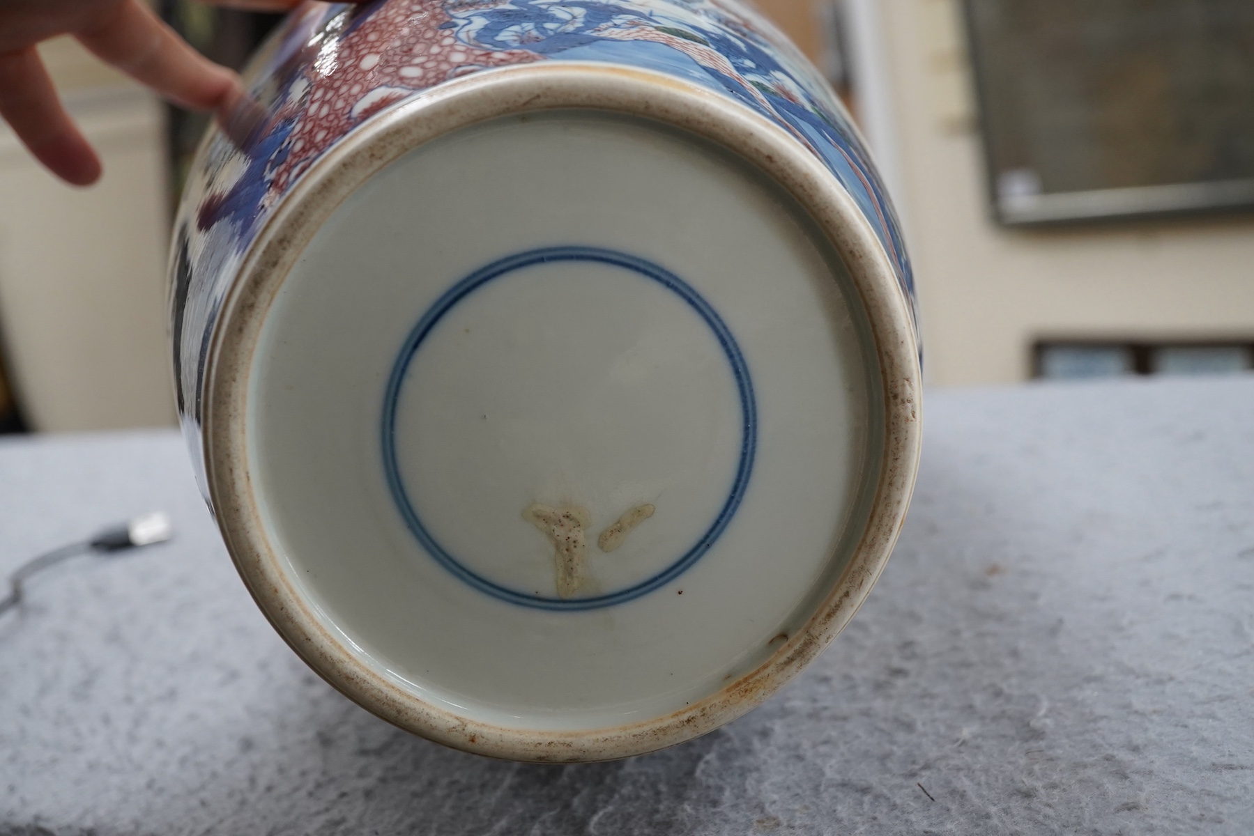 An unusual Chinese underglaze blue and copper red ‘longevity’ vase, 19th century